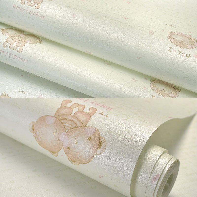 Soft Color Minimalist Wallpaper Cartoon Bear Wall Covering for Kid's Bedroom, 31' by 20.5"