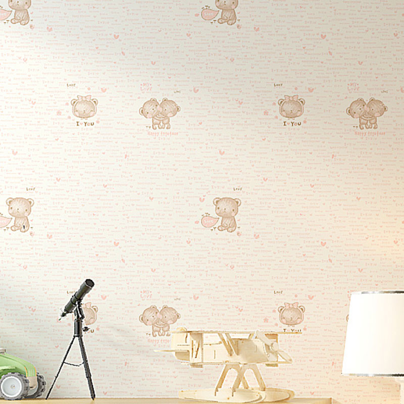 Soft Color Minimalist Wallpaper Cartoon Bear Wall Covering for Kid's Bedroom, 31' by 20.5"