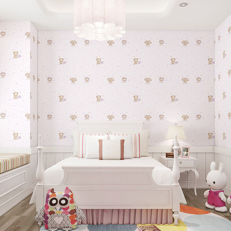 Soft Color Minimalist Wallpaper Cartoon Bear Wall Covering for Kid's Bedroom, 31' by 20.5"