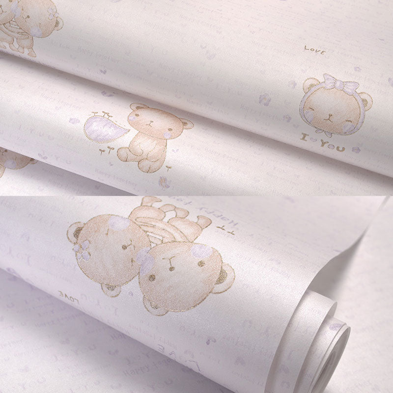 Soft Color Minimalist Wallpaper Cartoon Bear Wall Covering for Kid's Bedroom, 31' by 20.5"
