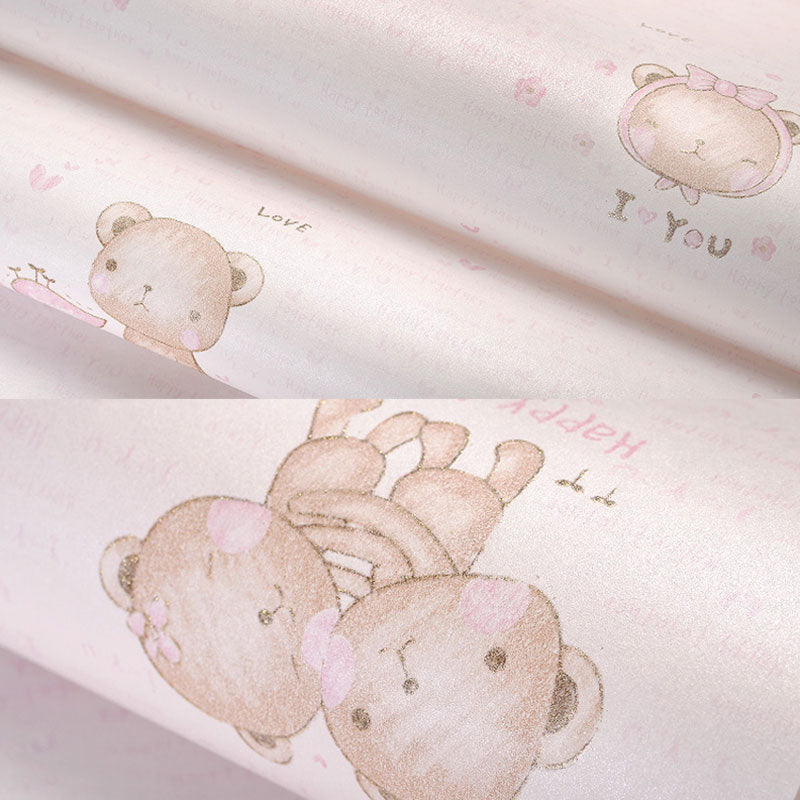 Soft Color Minimalist Wallpaper Cartoon Bear Wall Covering for Kid's Bedroom, 31' by 20.5"