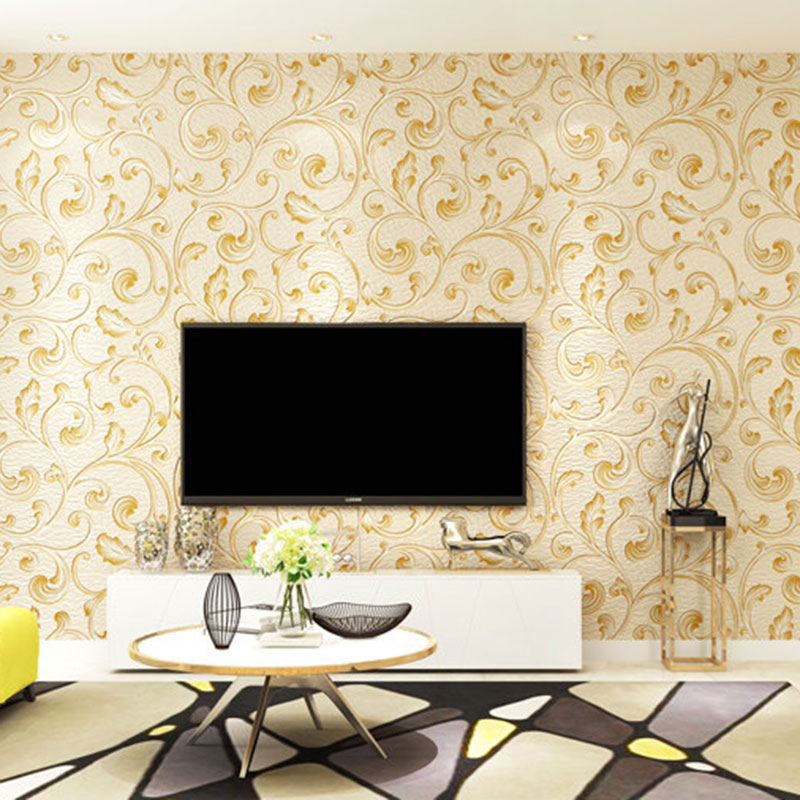 Nordic Entwined Leaves Wall Decor for Guest Room, 33'L x 20.5"W Wallpaper Roll in Soft Color