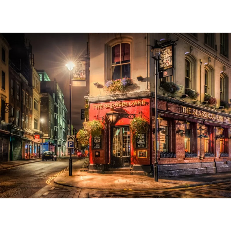 Brown Retro Wall Covering Custom Size Night Street Wall Mural Decal for Coffee Shop