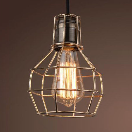 Brass Finish Globe Pendant Lighting Fixture Industrial Metal 1 Bulb Kitchen Hanging Lamp with Wire Frame