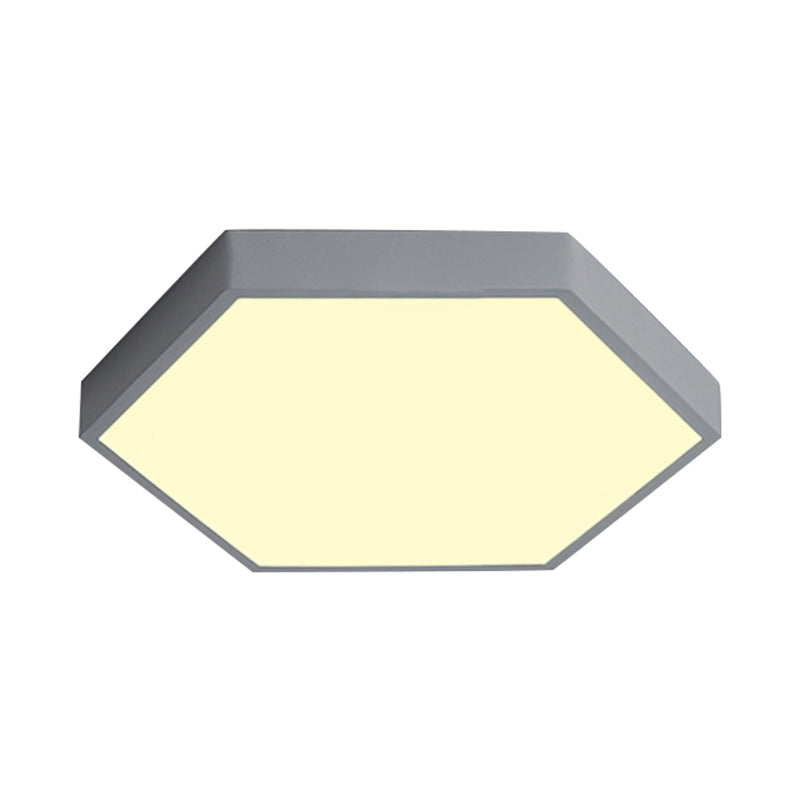 Modern Led Flush Mount with Metal Shade Gray/Yellow/Blue Hexagon Flush Mount Fixture in White/Warm Light, 16"/19.5"/23.5" Wide