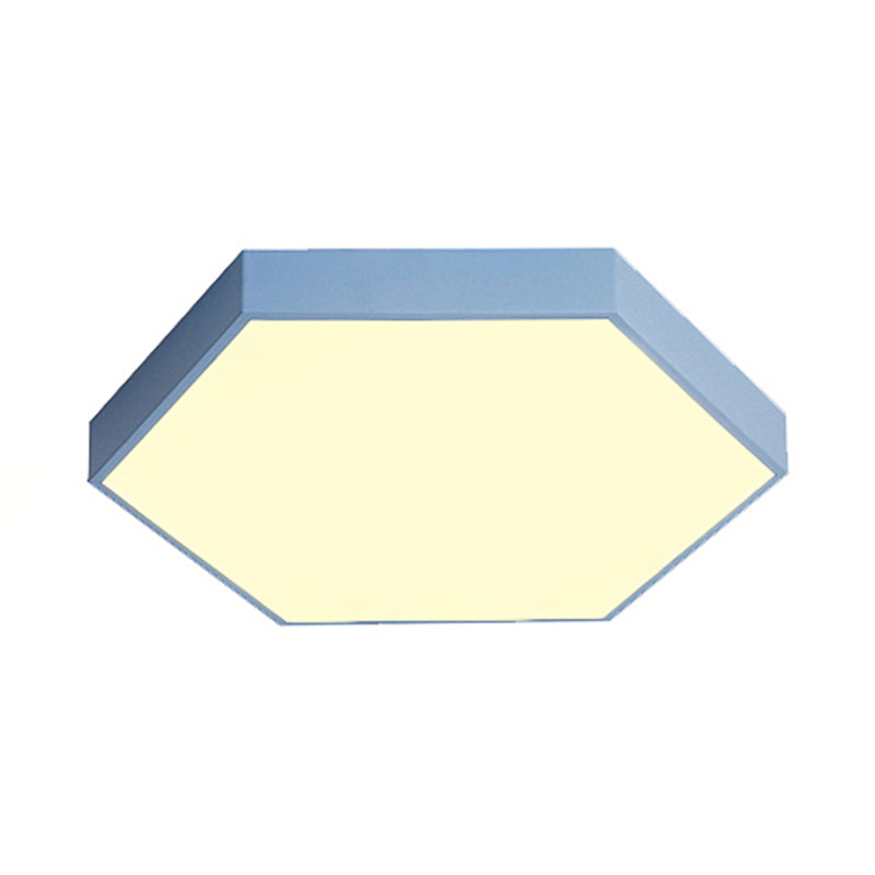 Modern Led Flush Mount with Metal Shade Gray/Yellow/Blue Hexagon Flush Mount Fixture in White/Warm Light, 16"/19.5"/23.5" Wide