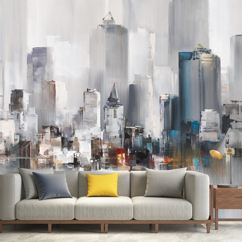 Moisture-Resistant Metropolis Wall Mural Decal Extra Large Simple Wall Covering for Meeting Room Decoration