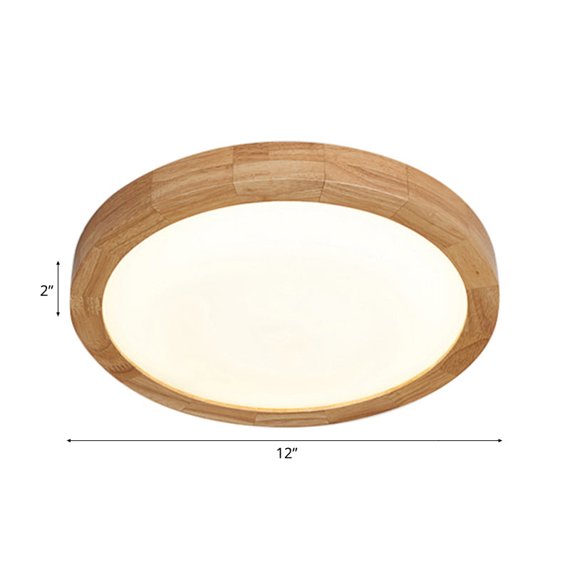12"/16" Dia Contemporary Round Wood Flush Light Fixture Single Light Ceiling Lamp for Bedroom in Warm/White Light