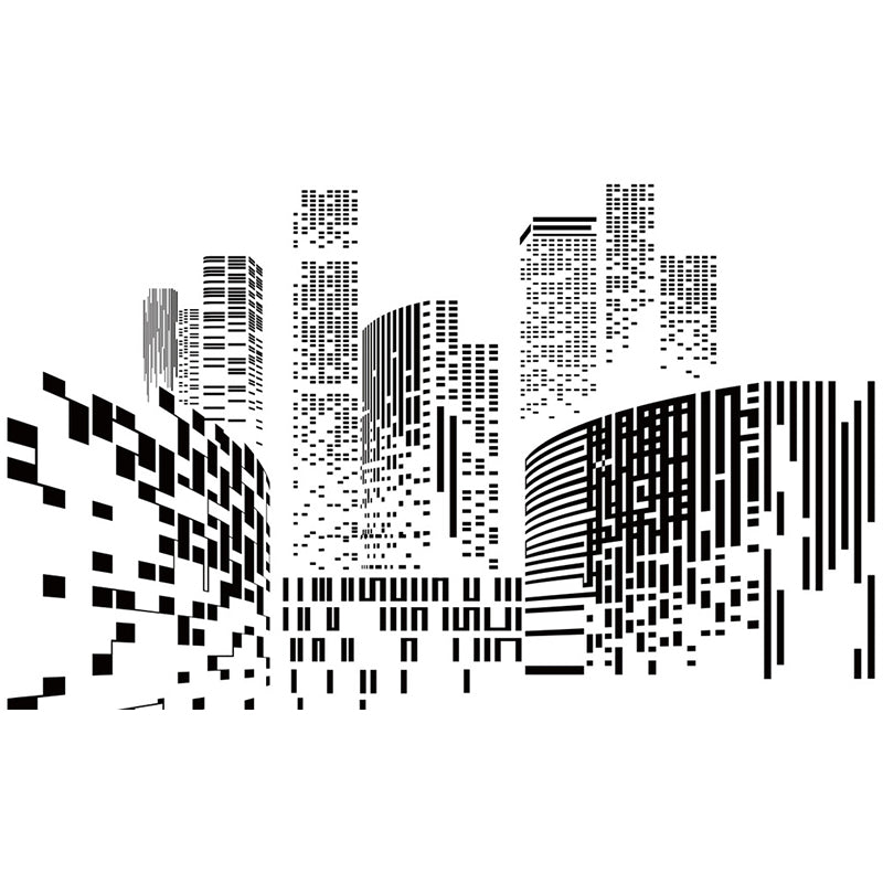 Modern City Wall Mural Decal for Office Room, Personalized Size Wall Decor in Black and White