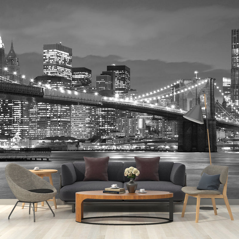 Grey Modernism Wall Covering Personalized Size Night City Wall Mural for Meeting Room Decoration