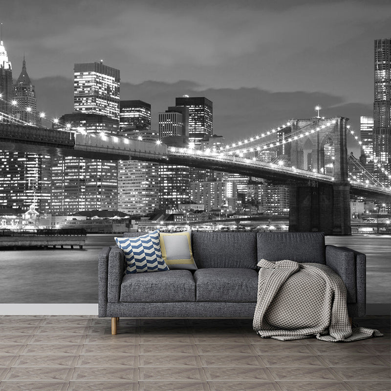 Grey Modernism Wall Covering Personalized Size Night City Wall Mural for Meeting Room Decoration