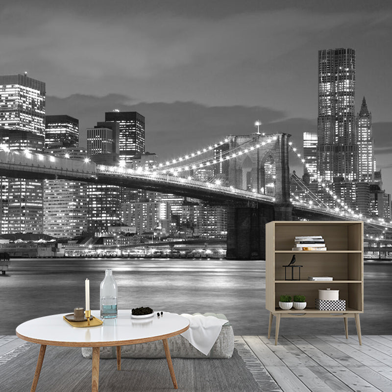 Grey Modernism Wall Covering Personalized Size Night City Wall Mural for Meeting Room Decoration