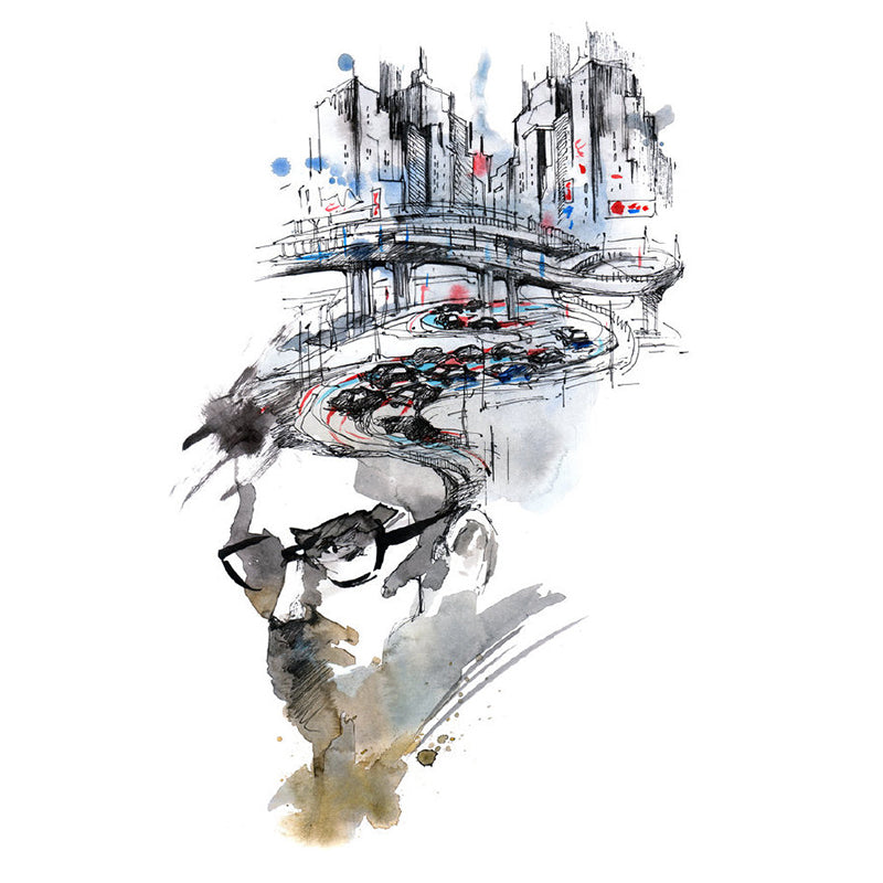 Big Urban Scenery Wall Mural for Bar Decoration Glasses Wall Covering in Black and White, Moisture-Resistant