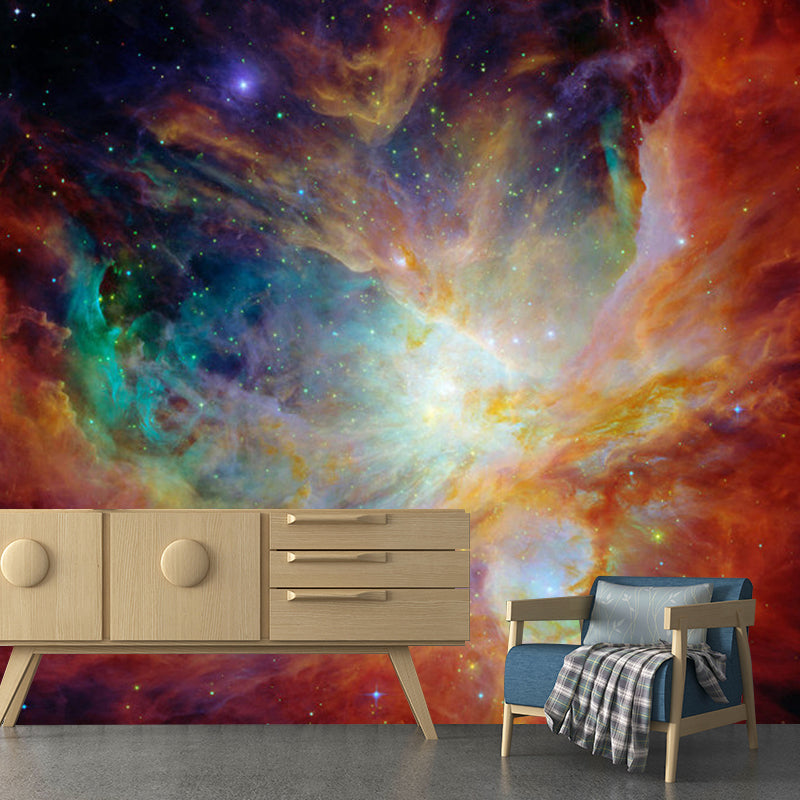 Photography Luminous Galaxy Mural Wallpaper for Bedroom Decoration in Orange, Made to Measure