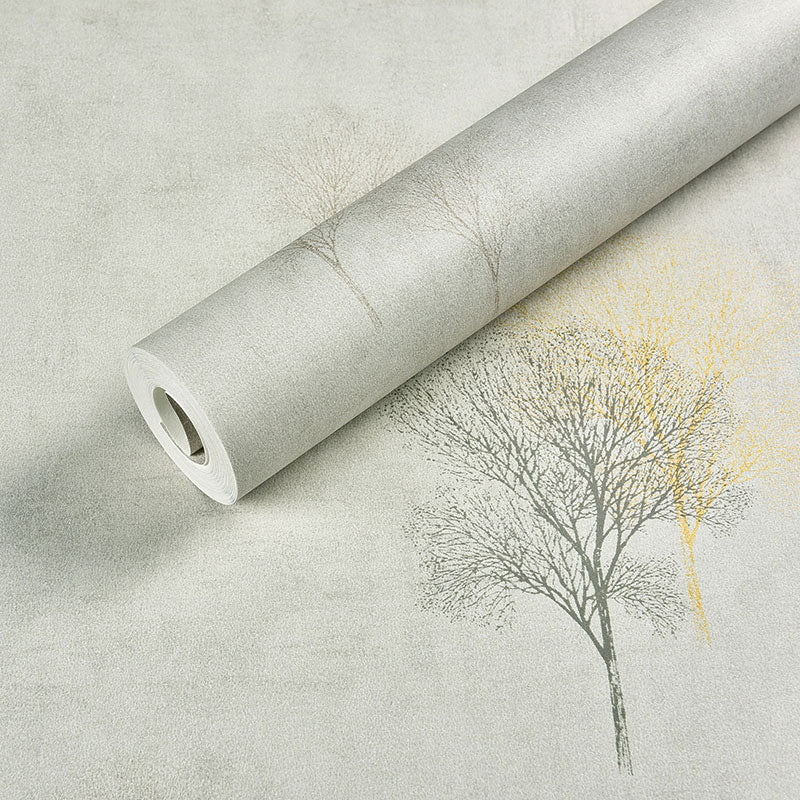 Neutral Color Leaves Wall Decor Moisture-Resistant Wallpaper Roll for Bedroom, 20.5"W x 31'L