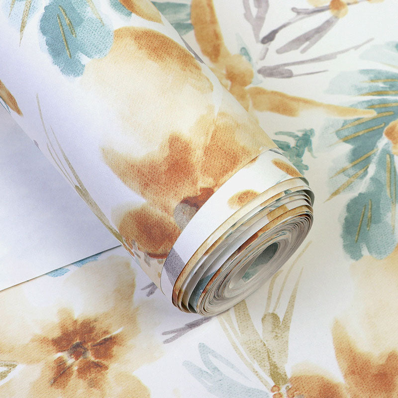 Papier peint en tissu non tissé de couleur naturelle avec fleurs et feuilles en fleurs, décoration murale pour chambre d'amis, 33' x 20,5"
