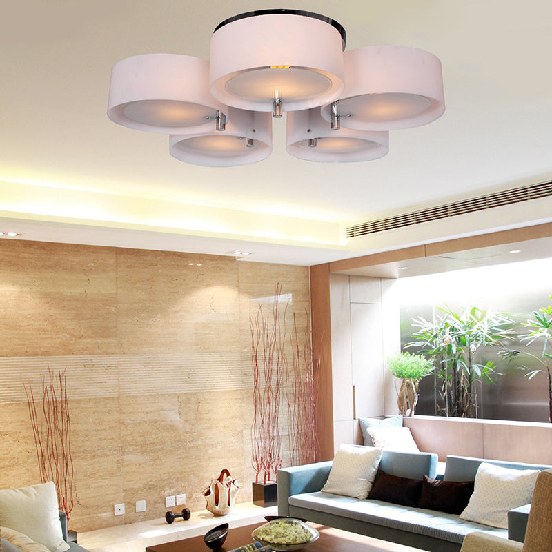 1/2/3 Lights Salon Sémi Flush Plafond Lightture avec tambour acrylique Shade Silver Plafond Lightture