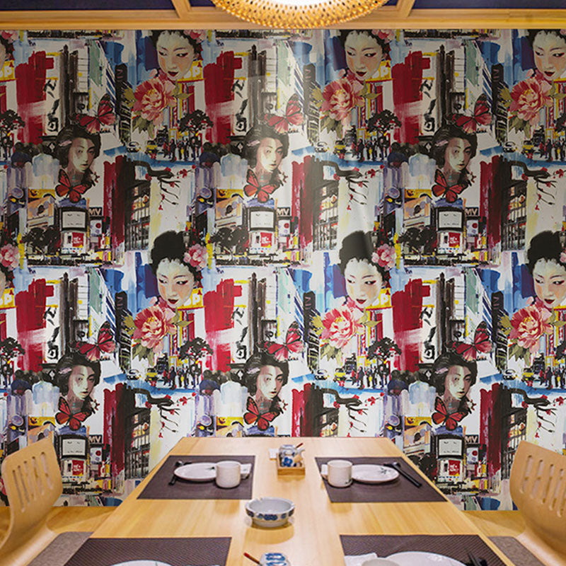 Natural Color Street Graffiti Wallpaper Moisture-Resistant Asia Inspired Wall Decor for Japanese Restaurant