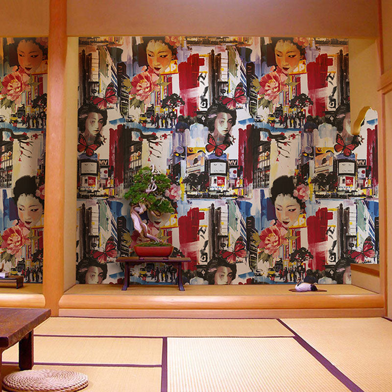 Papier peint Graffiti de rue de couleur naturelle, résistant à l'humidité, décoration murale inspirée de l'asie pour Restaurant japonais