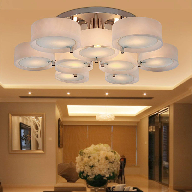 1/2/3 Lights Salon Sémi Flush Plafond Lightture avec tambour acrylique Shade Silver Plafond Lightture