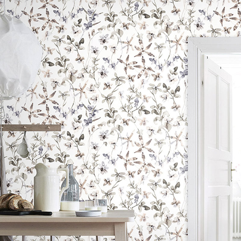 Entwined Leaves Wallpaper Roll for Guest Room Decoration in Neutral Color, 33'L x 20.5"W