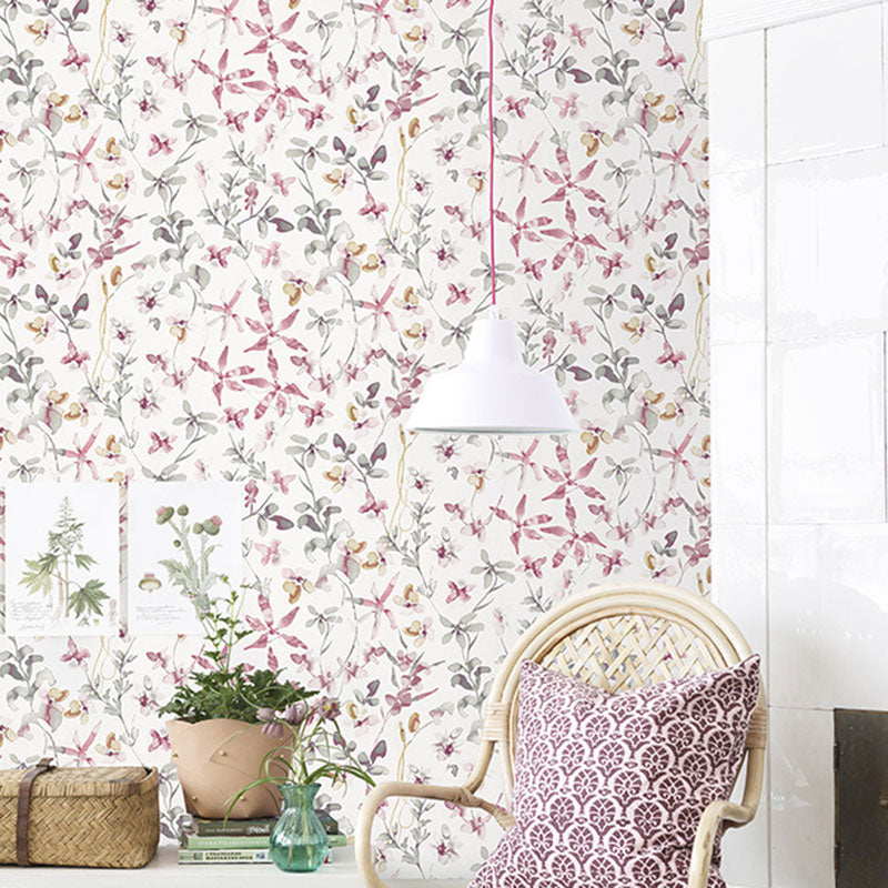 Entwined Leaves Wallpaper Roll for Guest Room Decoration in Neutral Color, 33'L x 20.5"W