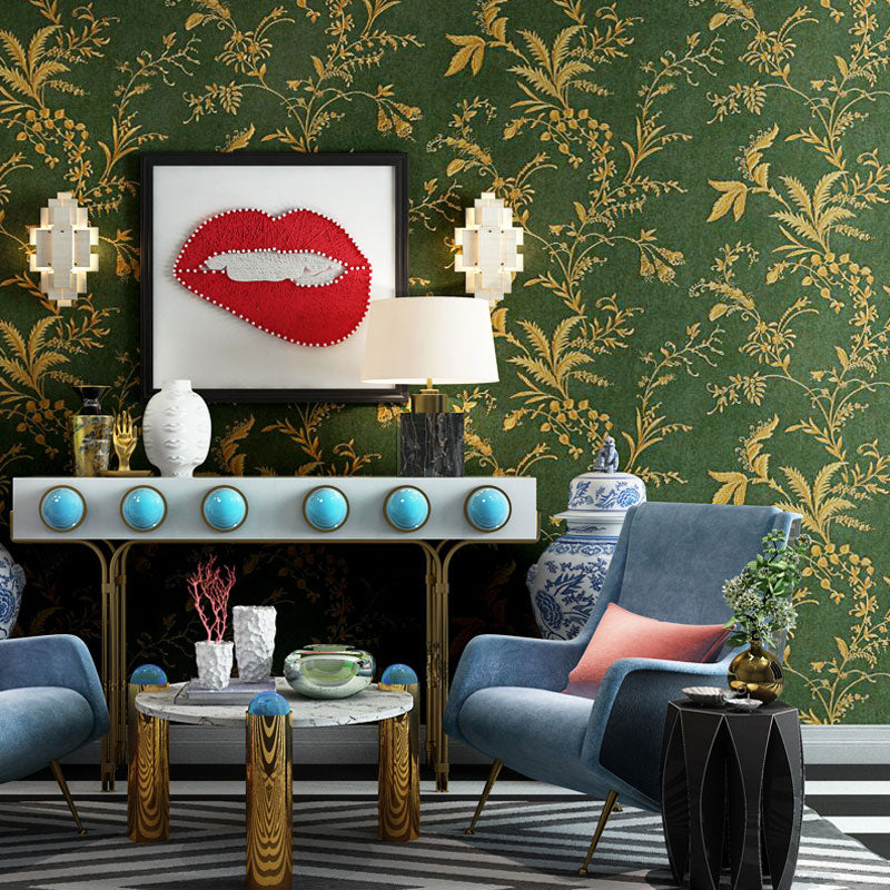 Garden Leaves Wallpaper Roll for Bedroom Decor Plants Wall Covering in Dark Green, 33 ft. x 20.5 in