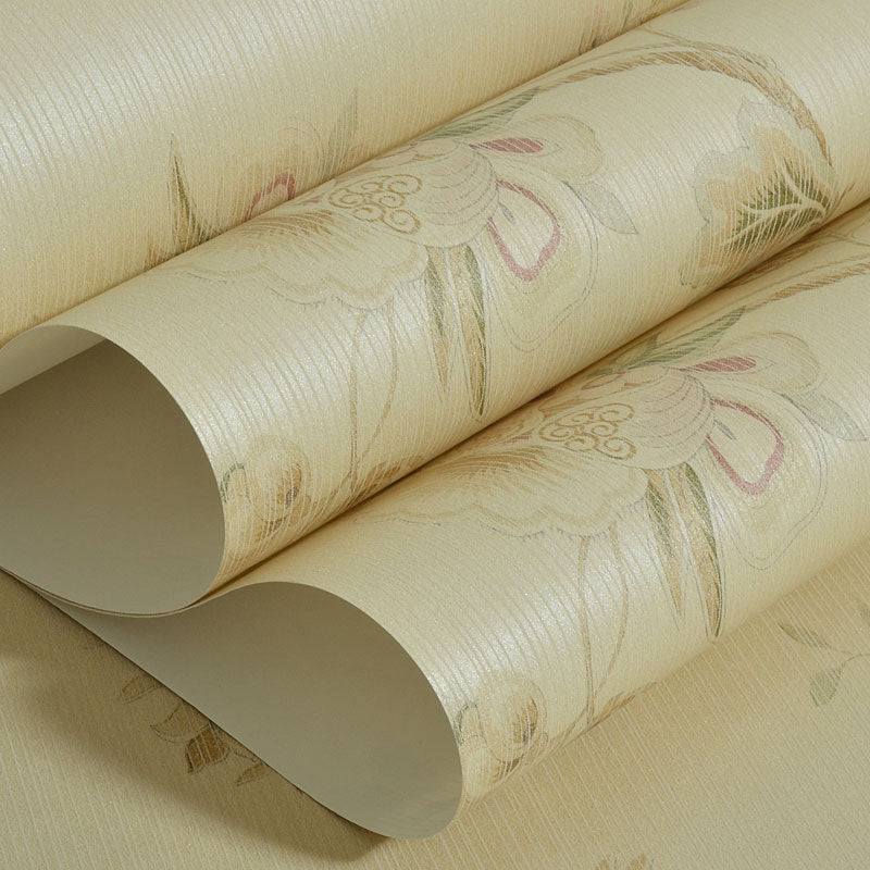 Flower and Bird Wall Decor in Soft Yellow Non-Woven Fabric Wallpaper for Home, 31' x 20.5"