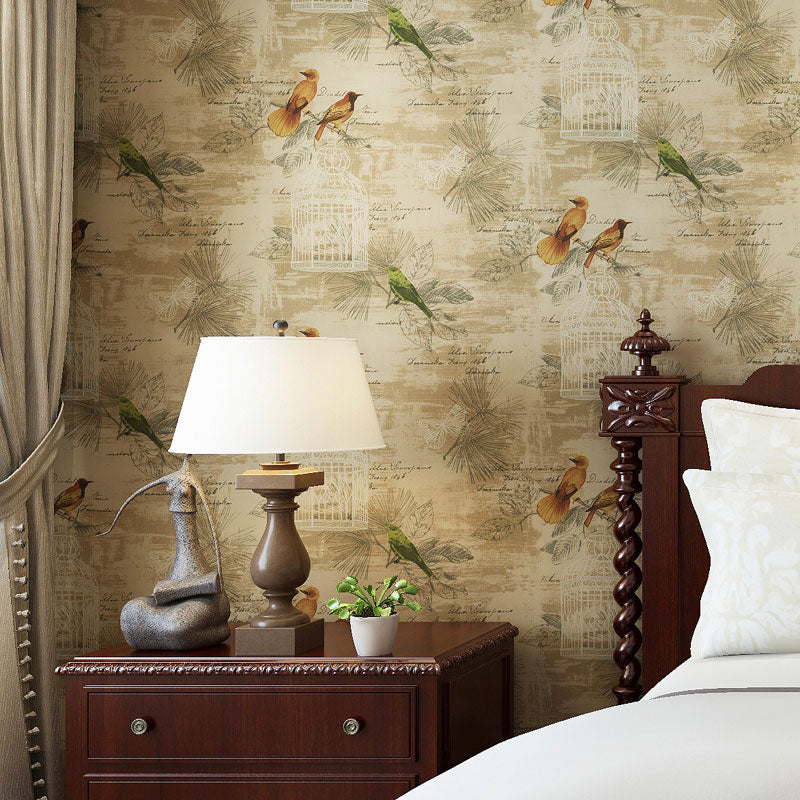 Rustic Bird and Blossom Wallpaper in Neutral Color Home Decorative Wall Covering, 33' by 20.5"