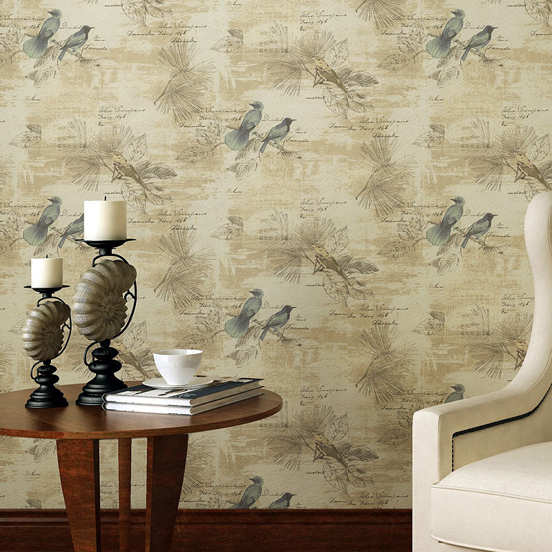 Rustic Bird and Blossom Wallpaper in Neutral Color Home Decorative Wall Covering, 33' by 20.5"