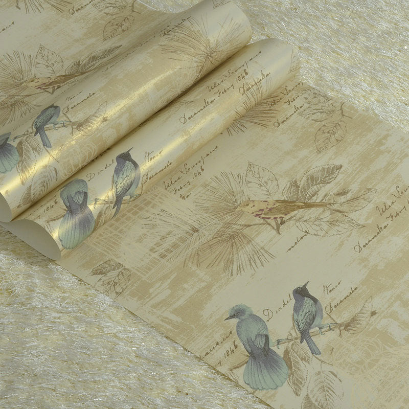 Rustic Bird and Blossom Wallpaper in Neutral Color Home Decorative Wall Covering, 33' by 20.5"