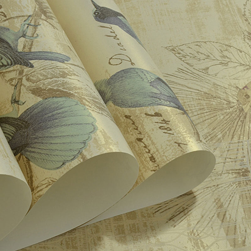 Rustic Bird and Blossom Wallpaper in Neutral Color Home Decorative Wall Covering, 33' by 20.5"