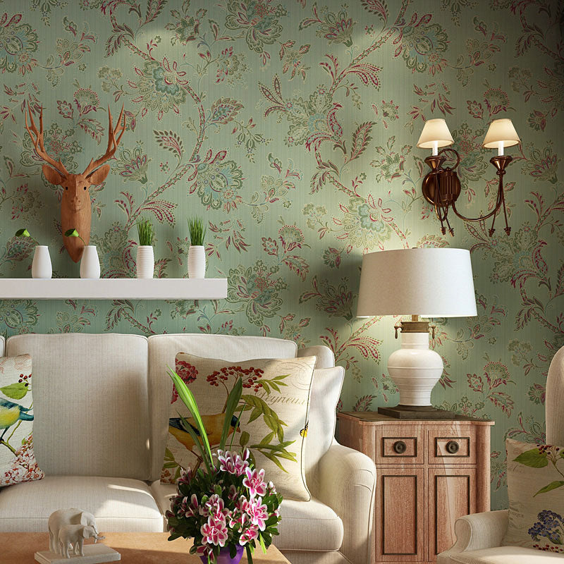 Entwined Blossoms Wallpaper Roll 33 ft. x 20.5 in Wall Covering for Bedroom in Grey and Green