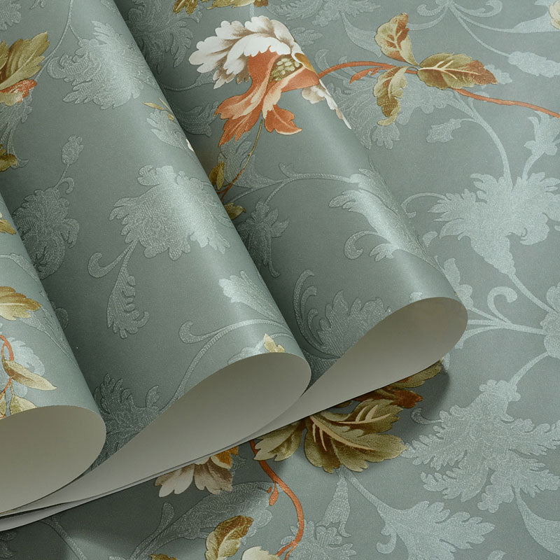 Rural Blossoms Wallpaper Roll for Home Decoration, 57.1 sq ft. Wall Covering in Green and Blue