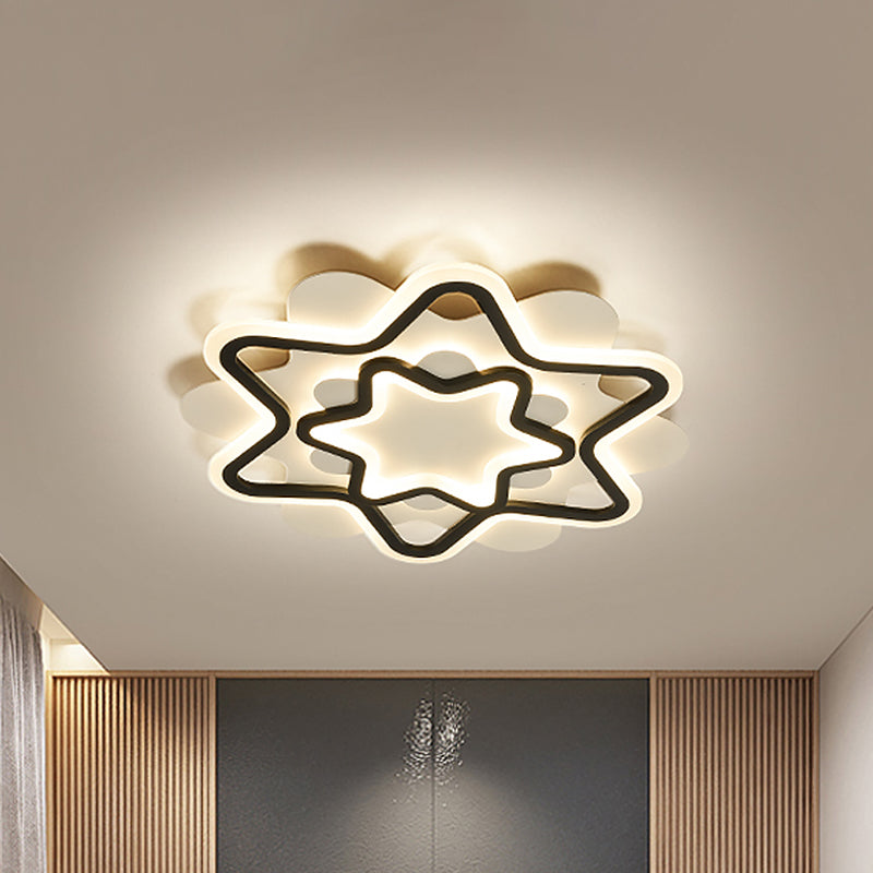 Acrylic Star Frame Flush Mount Lighting Nordic Style LED Flush Ceiling Lamp in White and Black