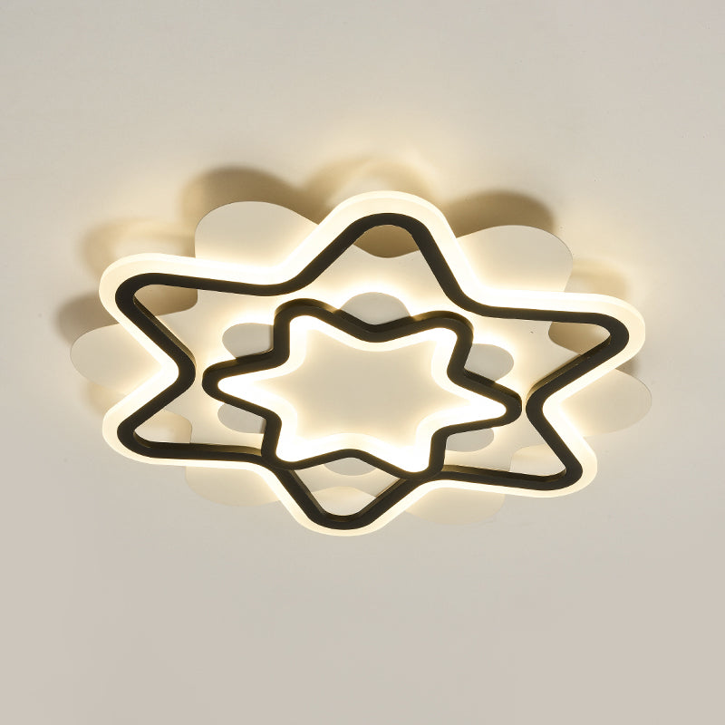 Acrylic Star Frame Flush Mount Lighting Nordic Style LED Flush Ceiling Lamp in White and Black