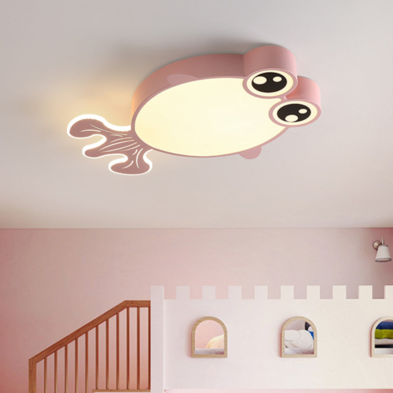 Acrylic Goldfish Flush Light Fixture Cartoon LED Flush Ceiling Lamp in Pink/Yellow for Kids Bedroom