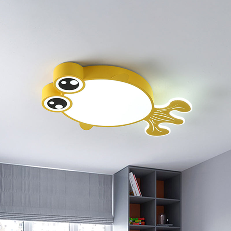 Acrylic Goldfish Flush Light Fixture Cartoon LED Flush Ceiling Lamp in Pink/Yellow for Kids Bedroom