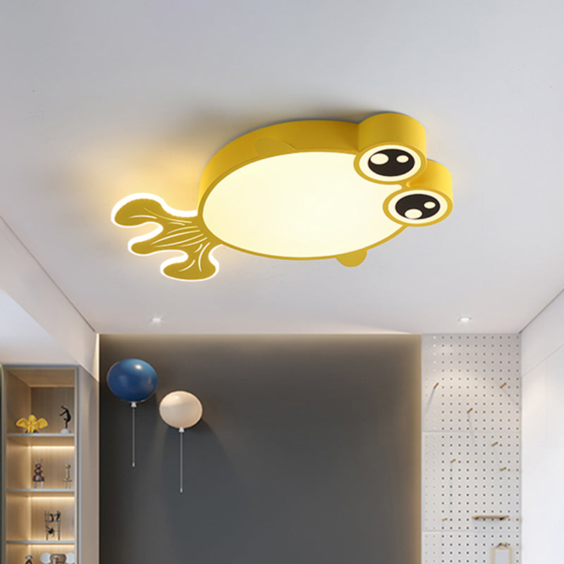 Acrylic Goldfish Flush Light Fixture Cartoon LED Flush Ceiling Lamp in Pink/Yellow for Kids Bedroom