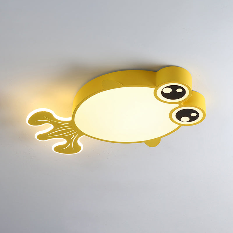 Acrylic Goldfish Flush Light Fixture Cartoon LED Flush Ceiling Lamp in Pink/Yellow for Kids Bedroom