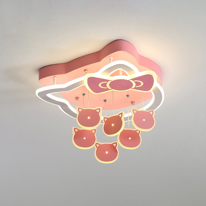 Pink Finish Cat Shape Flush Lighting Cartoon LED Acrylic Flush Mounted Lamp Fixture for Child Bedroom
