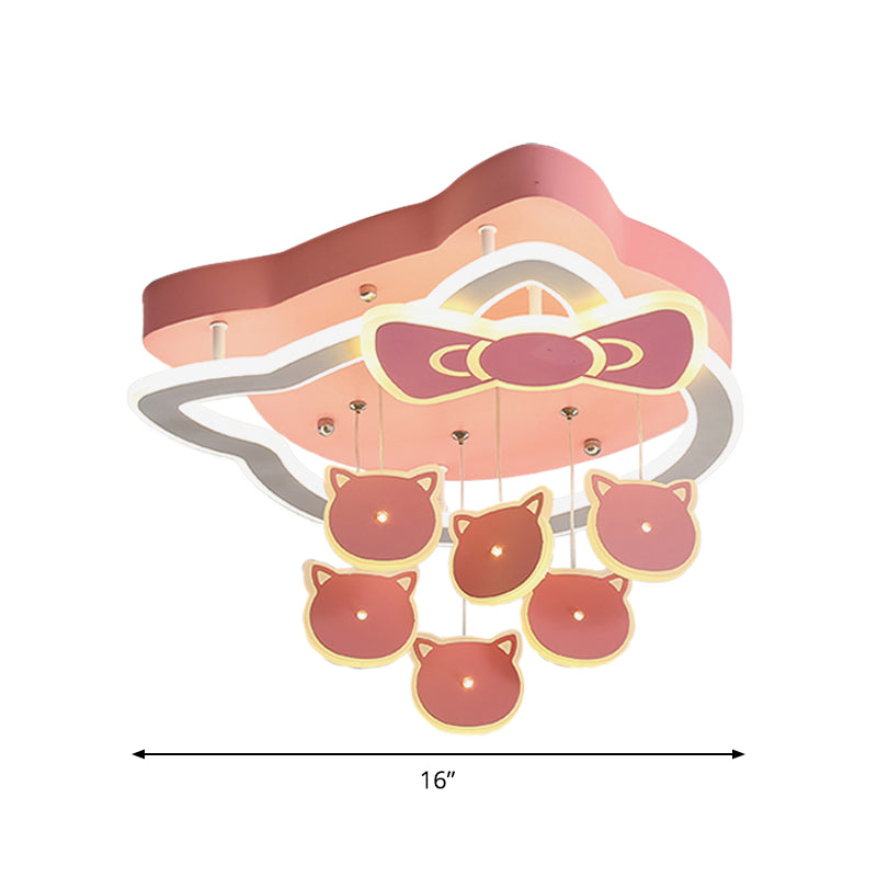 Pink Finish Cat Shape Flush Lighting Cartoon LED Acrylic Flush Mounted Lamp Fixture for Child Bedroom