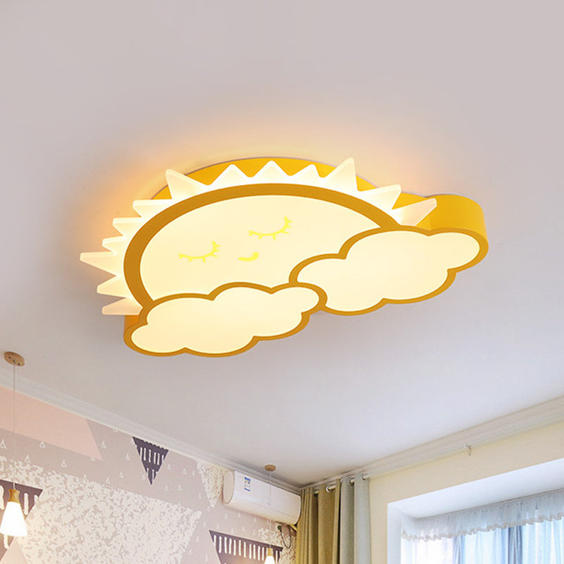 Sun and Cloud Kids Room Ceiling Flush Mount Acrylic LED Nordic Flush Light Fixture in Yellow/Blue/Pink