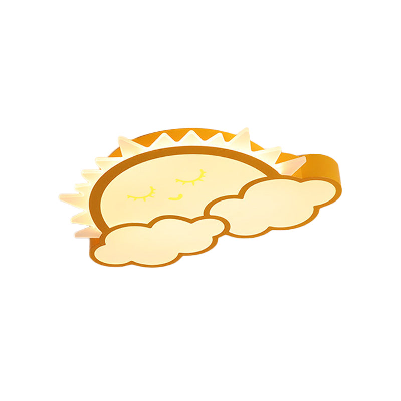 Sun and Cloud Kids Room Ceiling Flush Mount Acrylic LED Nordic Flush Light Fixture in Yellow/Blue/Pink