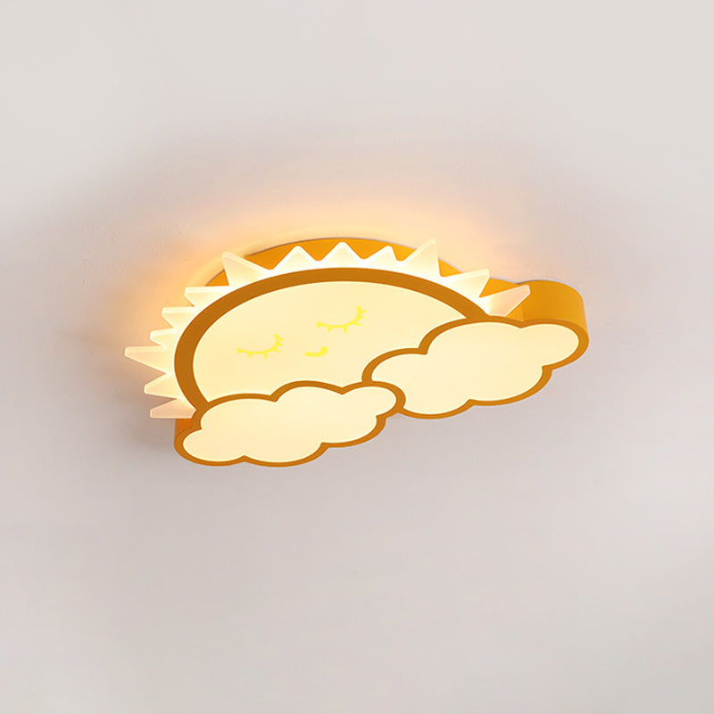 Sun and Cloud Kids Room Ceiling Flush Mount Acrylic LED Nordic Flush Light Fixture in Yellow/Blue/Pink