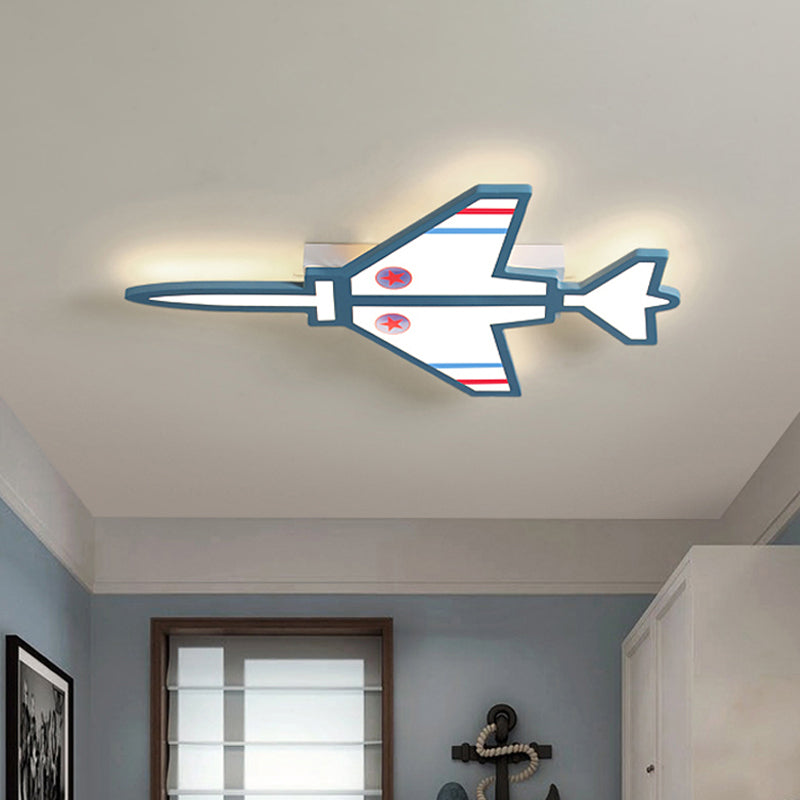 White/Blue Finish Airplane Shape Flush Lighting Cartoon LED Acrylic Flush Mounted Lamp Fixture for Kids Bedroom