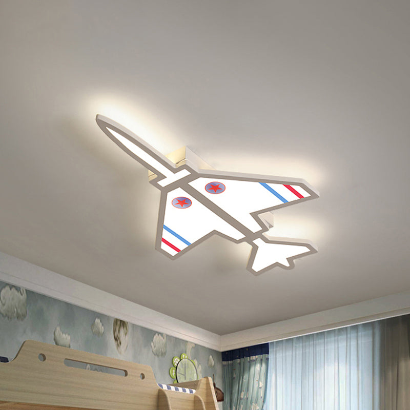 White/Blue Finish Airplane Shape Flush Lighting Cartoon LED Acrylic Flush Mounted Lamp Fixture for Kids Bedroom