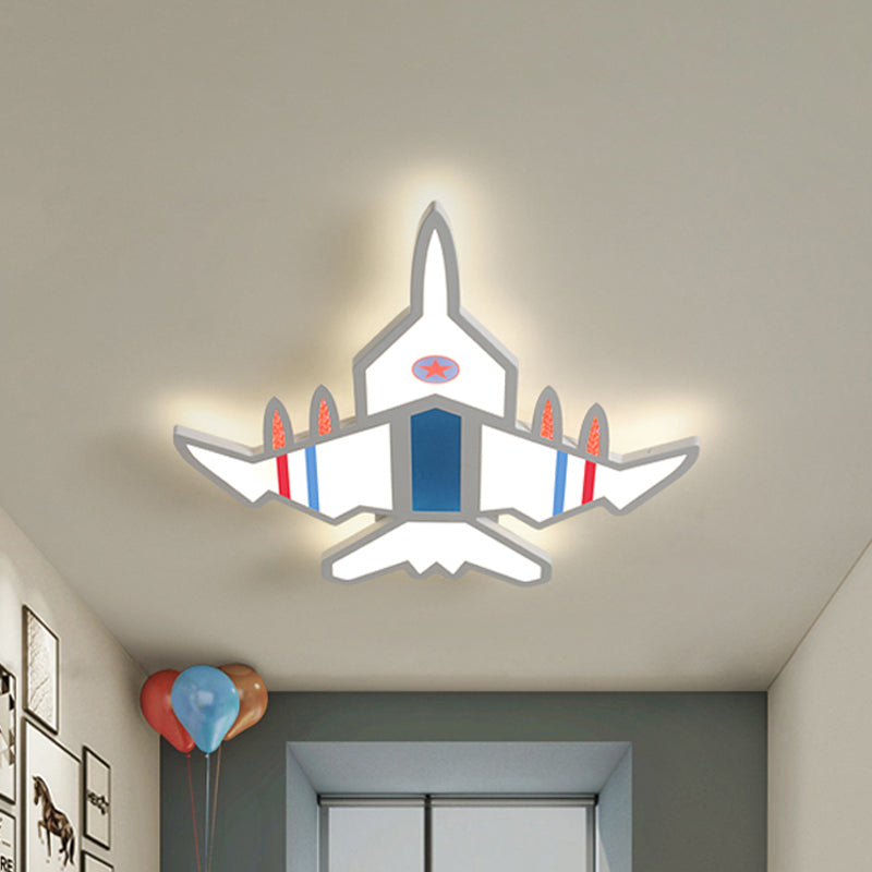 Acrylic Aircraft-Shape Ceiling Flush Cartoon LED Flush Mount Fixture in White/Blue for Boy Bedroom