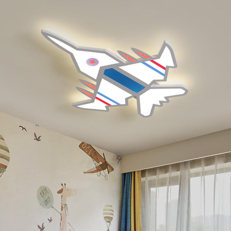 Acrylic Aircraft-Shape Ceiling Flush Cartoon LED Flush Mount Fixture in White/Blue for Boy Bedroom