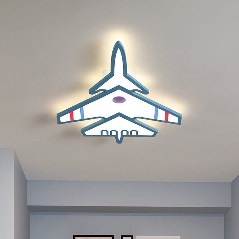 Plafonnier LED en acrylique pour chambre d'enfant, avion de dessin animé, éclairage encastré, blanc/bleu